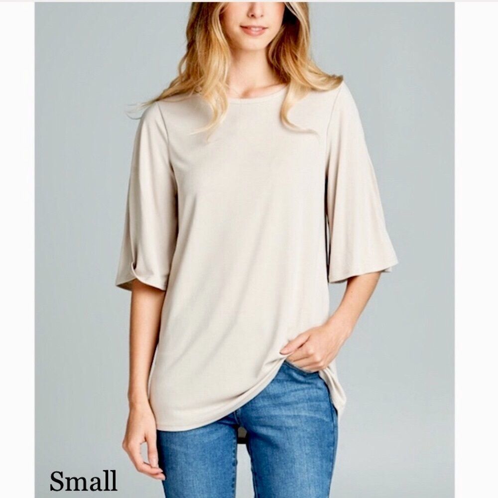 Ivory Boat Neck Elbow Length Bell Sleeve Top